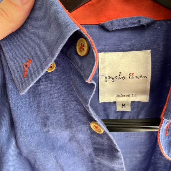 Beautiful linen blue shirt and with red accents - vintage - Picture 5 of 6